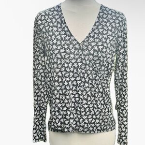 Michael Kors Black and White Faux Wrap Top Size Medium